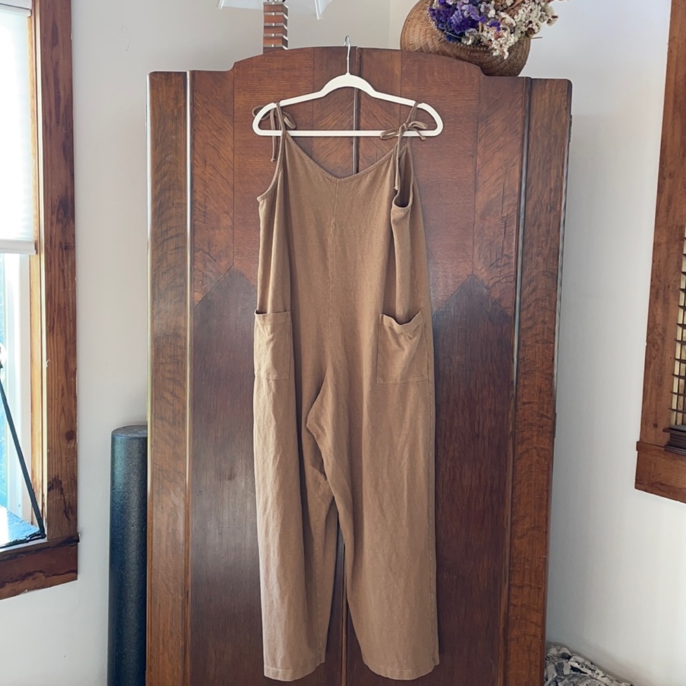 Jungmaven Tan Cotton Spaghetti-Strap Jumpsuit with Pockets